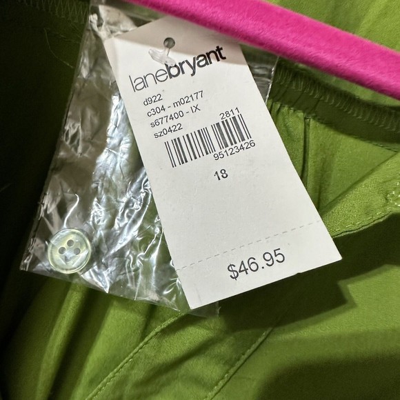 Lane Bryant Button Front Shirt Women’s Size 18 Long Sleeve Green NWT - Picture 3 of 8